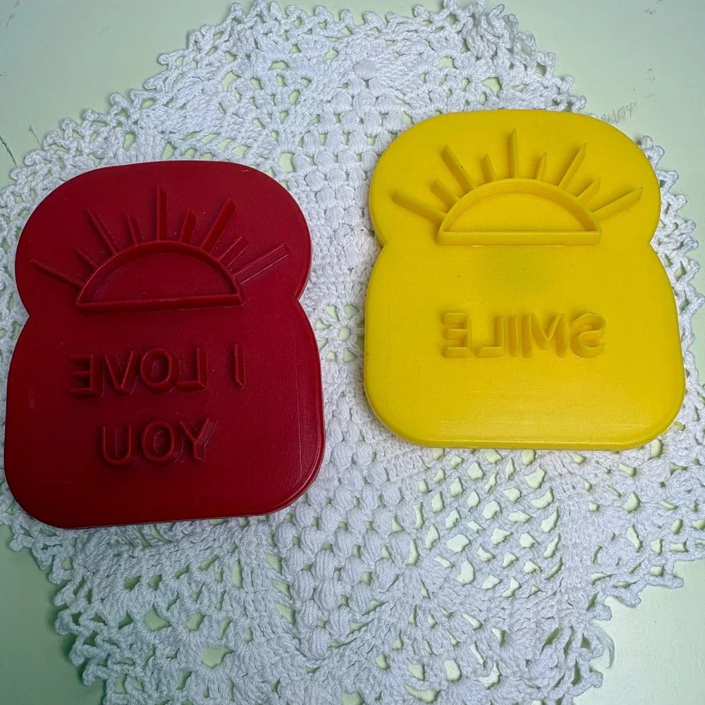 Vintage Red Yellow Toast Bread Stamper Kitschy Retro Plastic Magnet